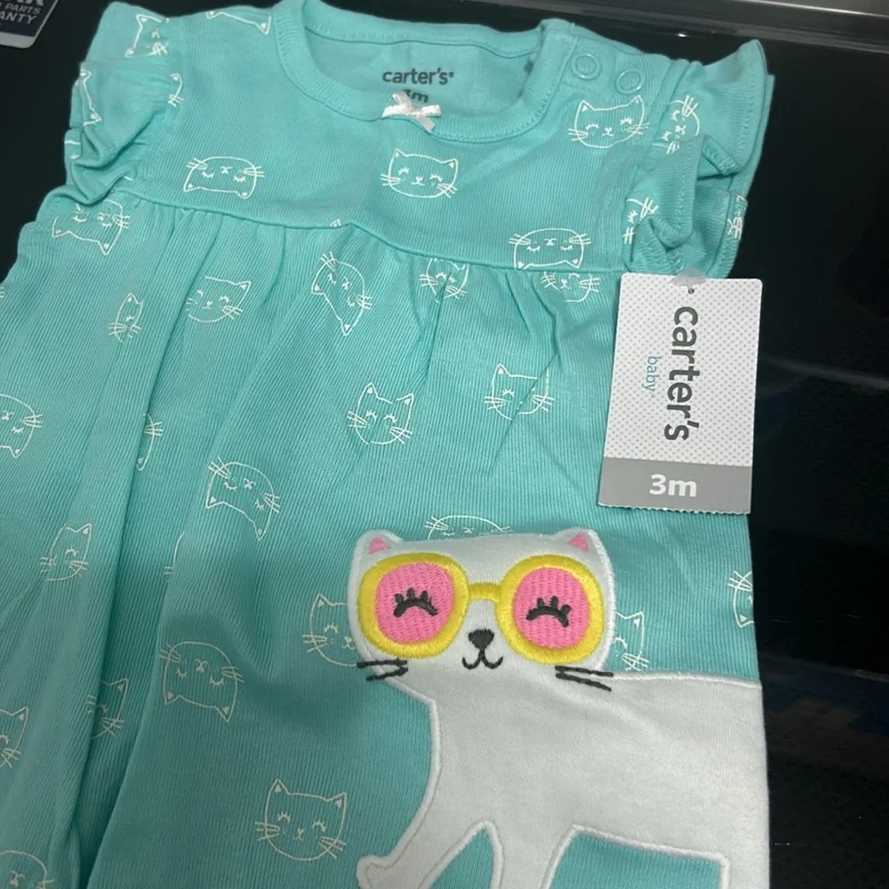 Baby girls size 3 month new nwt one piece romper kitty cat sunglasses